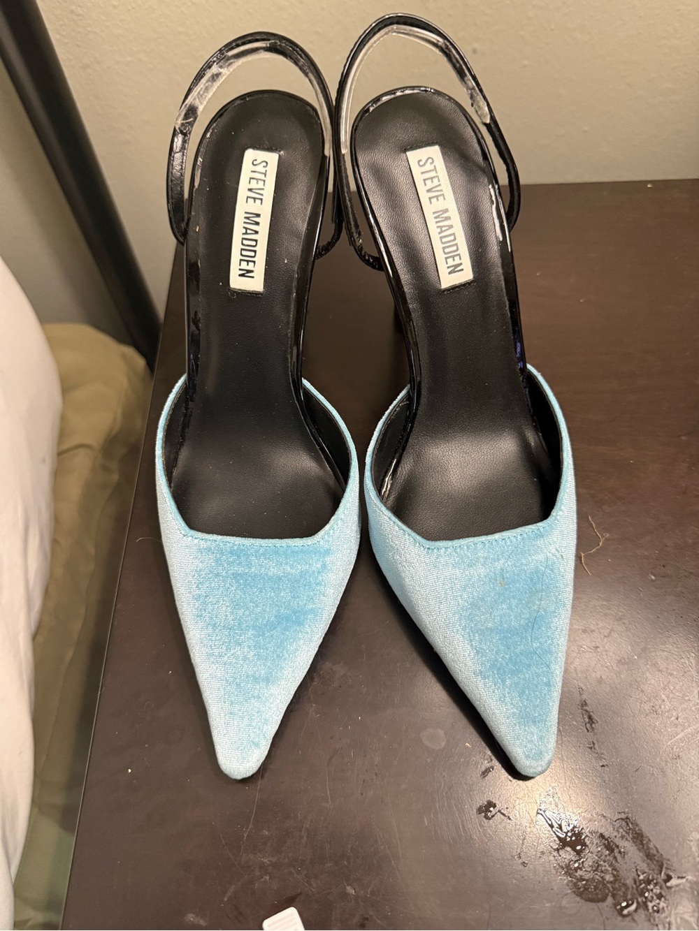 Steve Madden Powder Blue Velvet Pointed Slingback Heels